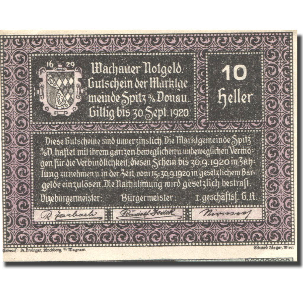 Geldschein, Österreich, Spitz 10Heller Blason 1920 UNZ Mehl:FS 1122.12IIc