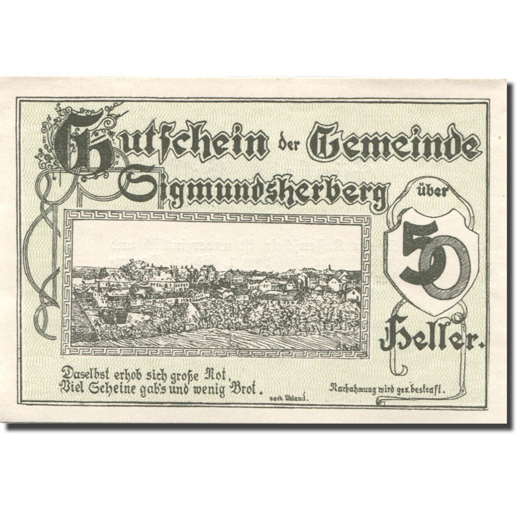Banconote, Austria, Sigmundsherberg, 50 Heller, paysage, 1920 SPL Mehl:FS 998a