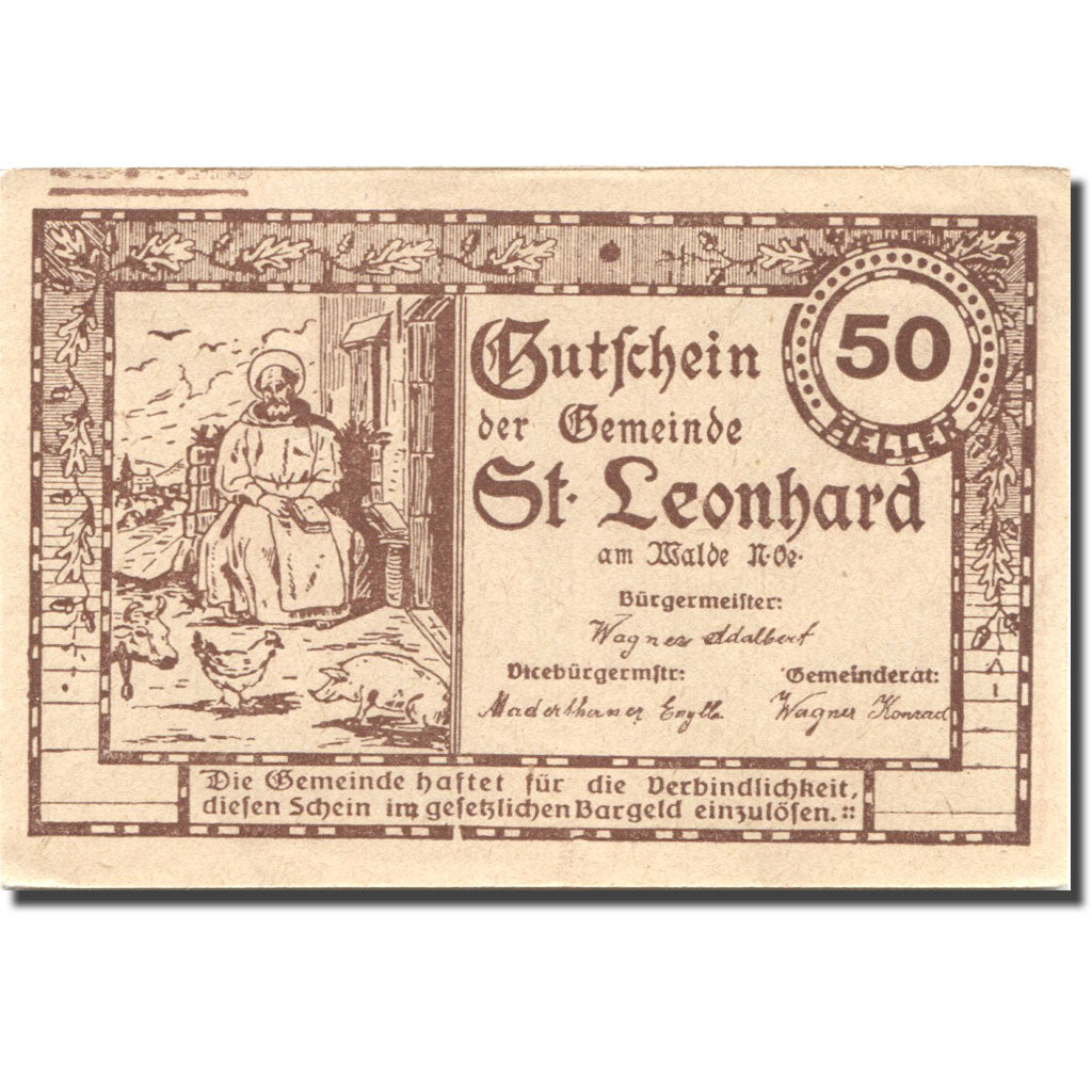 Banconote, Austria, St Leonhard am Walde, 50Heller Eglise, 1920 SPL Mehl:FS 902c