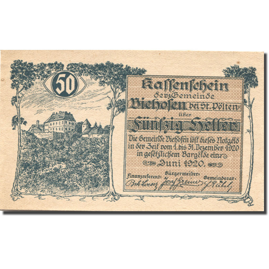 Banconote, Austria, St Pölten, 50 Heller, château, 1920 SPL Mehl:FS 1112