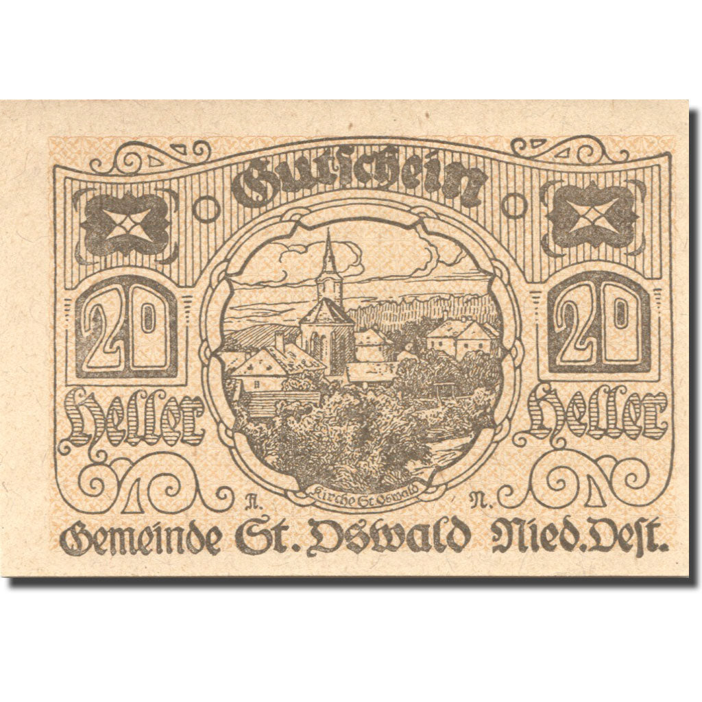 Banconote, Austria, St Oswald, 20 Heller, Eglise 1921-03-31, SPL Mehl:FS 915a