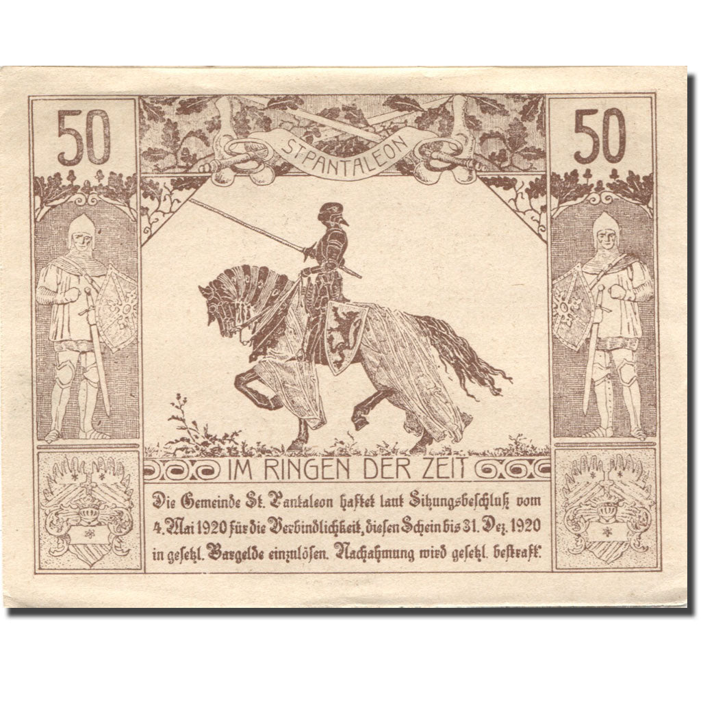 Banconote, Austria, St Pantaleon, 50 Heller, Eglise, 1920 SPL Mehl:FS 920a
