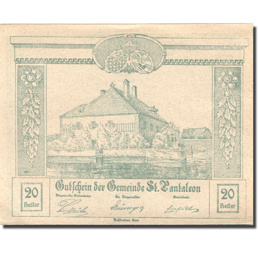 Banconote, Austria, St Pantaleon, 20 Heller, Maison, 1920 SPL Mehl:FS 920a