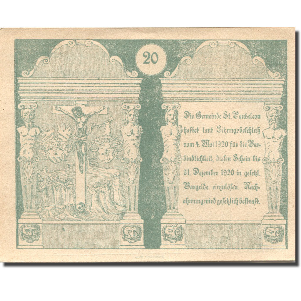 Banconote, Austria, St Pantaleon, 20 Heller, Maison, 1920 SPL Mehl:FS 920a