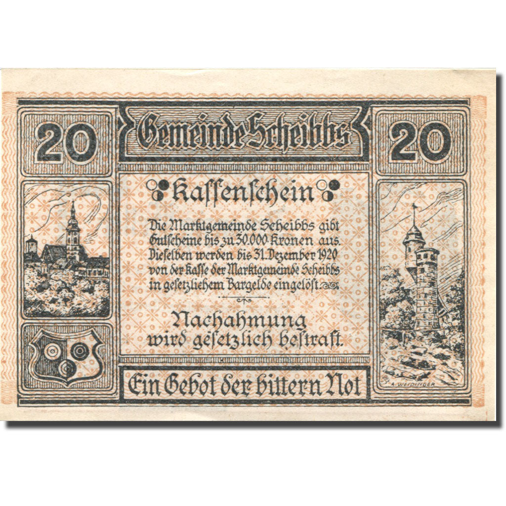 Banconote, Austria, Scheibbs, 20 Heller, Eglise 1920-12-31, SPL Mehl:FS 957IIb