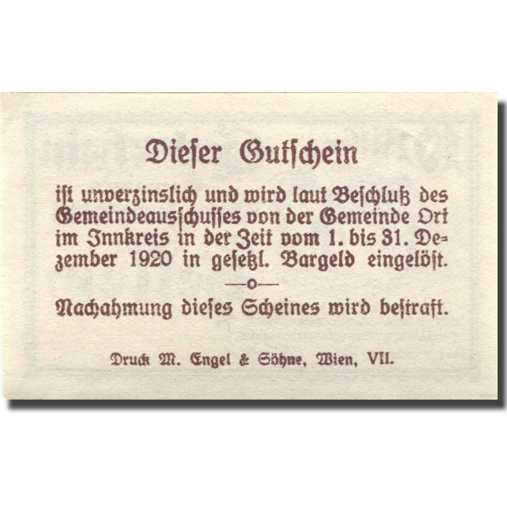 Nota, Áustria, Ort im Innkreis, 10 Heller, Eglise, 1920 UNC(63) Mehl:FS 711a