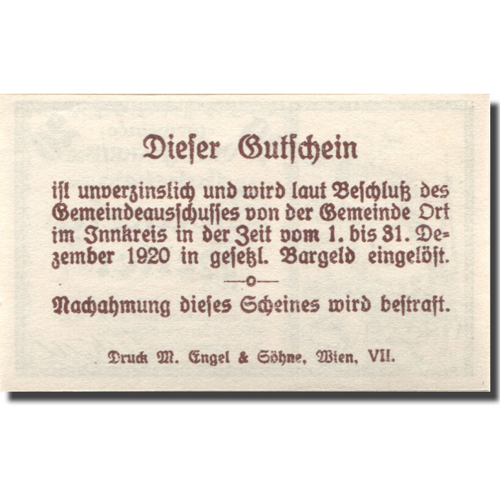 Banconote, Austria, Ort im Innkreis, 20 Heller, château, 1920 SPL Mehl:FS 711a