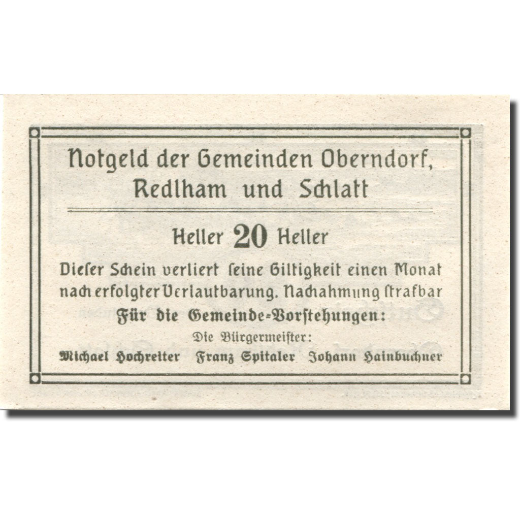 Banconote, Austria, Oberndorf, 20 Heller, agriculteur, SPL, Mehl:FS 688b