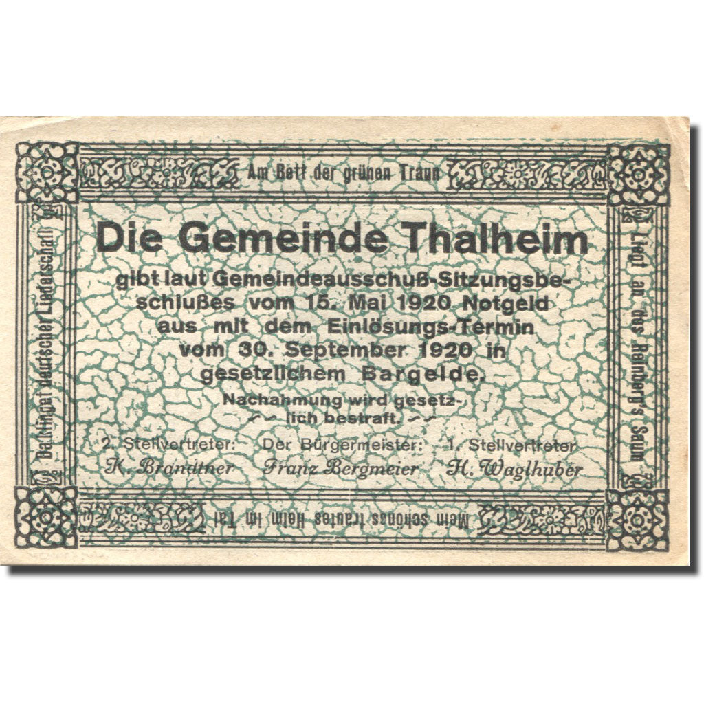 Geldschein, Österreich, Thaleim bei Wels, 50Heller, Eglise 1920 UNZ Mehl:FS 1066