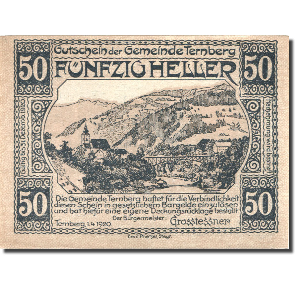 Geldschein, Österreich, Ternberg, 50 Heller, paysage, 1921 UNZ- Mehl:FS 1063