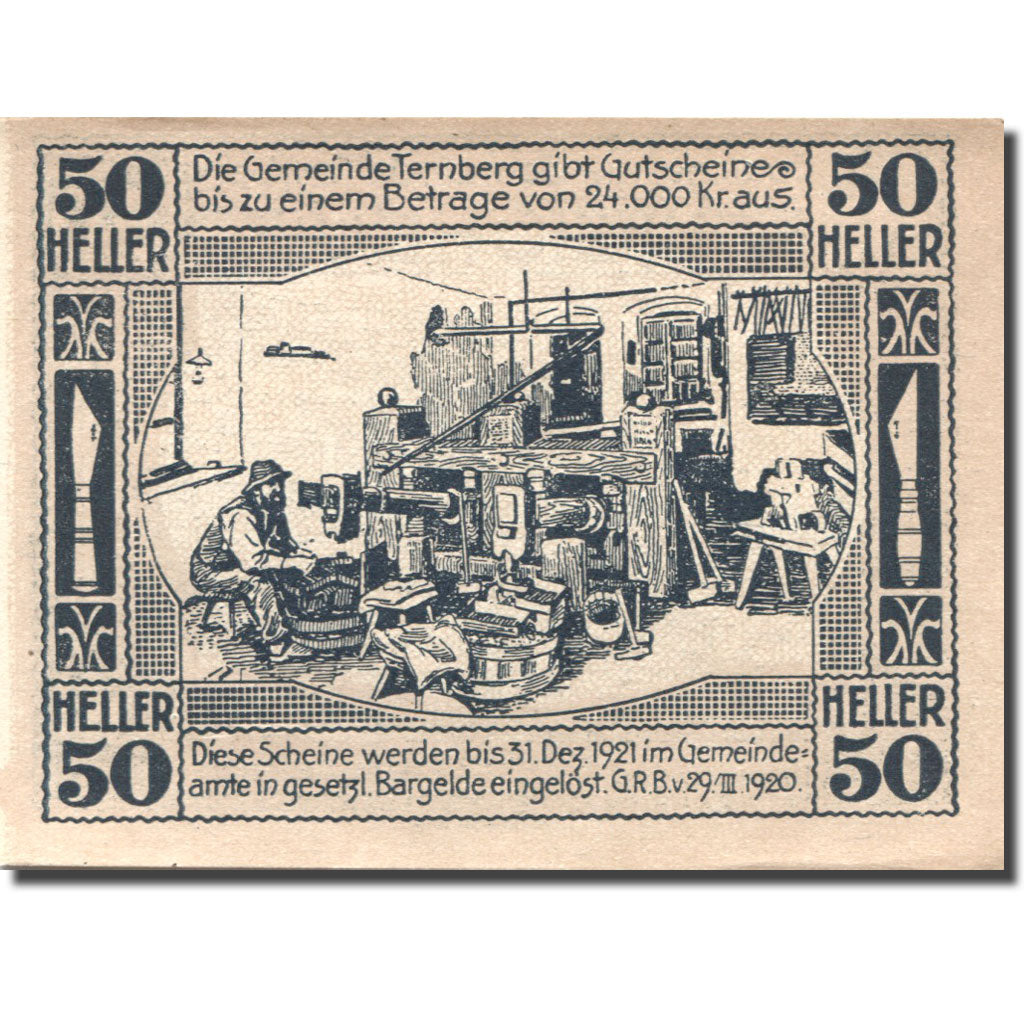 Geldschein, Österreich, Ternberg, 50 Heller, paysage, 1921 UNZ- Mehl:FS 1063