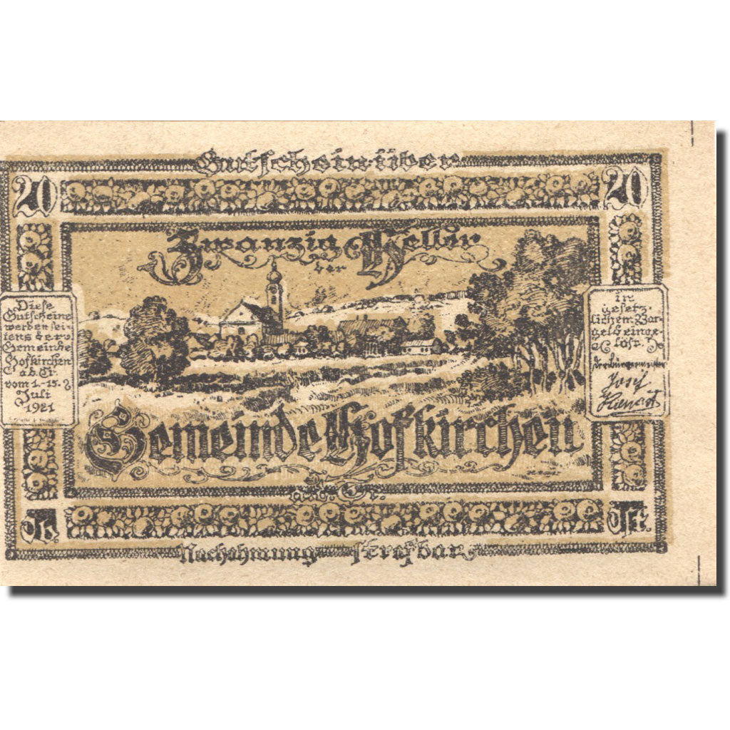Banconote, Austria, Hofkirchen, 20 Heller, Blason 2, 1921 SPL Mehl:FS 385a