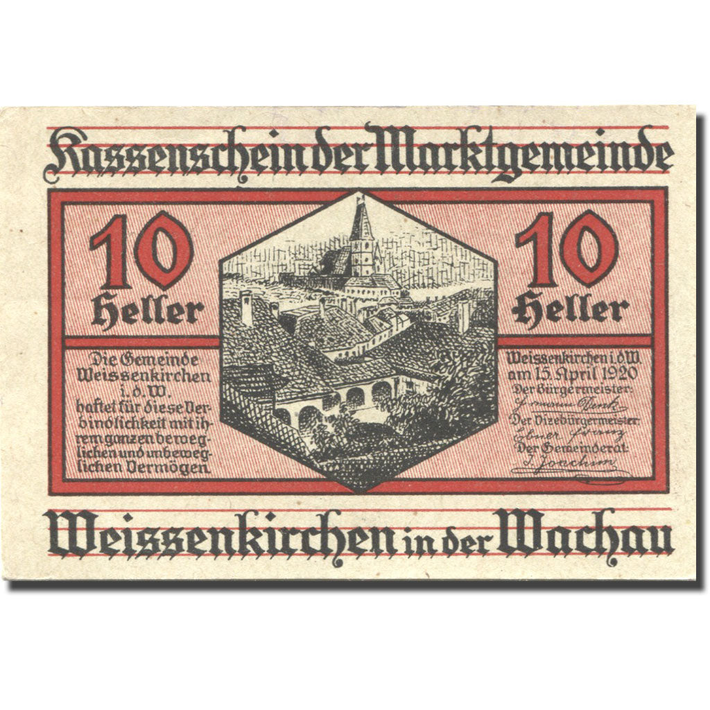 Banknot, Austria, Weissenkirchen, 10 Heller, village, 1920, 1920-11-30, UNC(63)