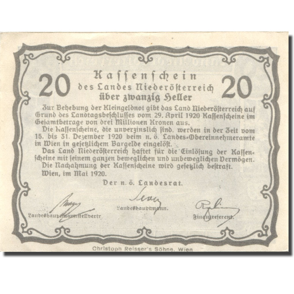 Billet, Autriche, Wien, 20 Heller, château, 1920, 1920-12-31, SUP, Mehl:FS 671I
