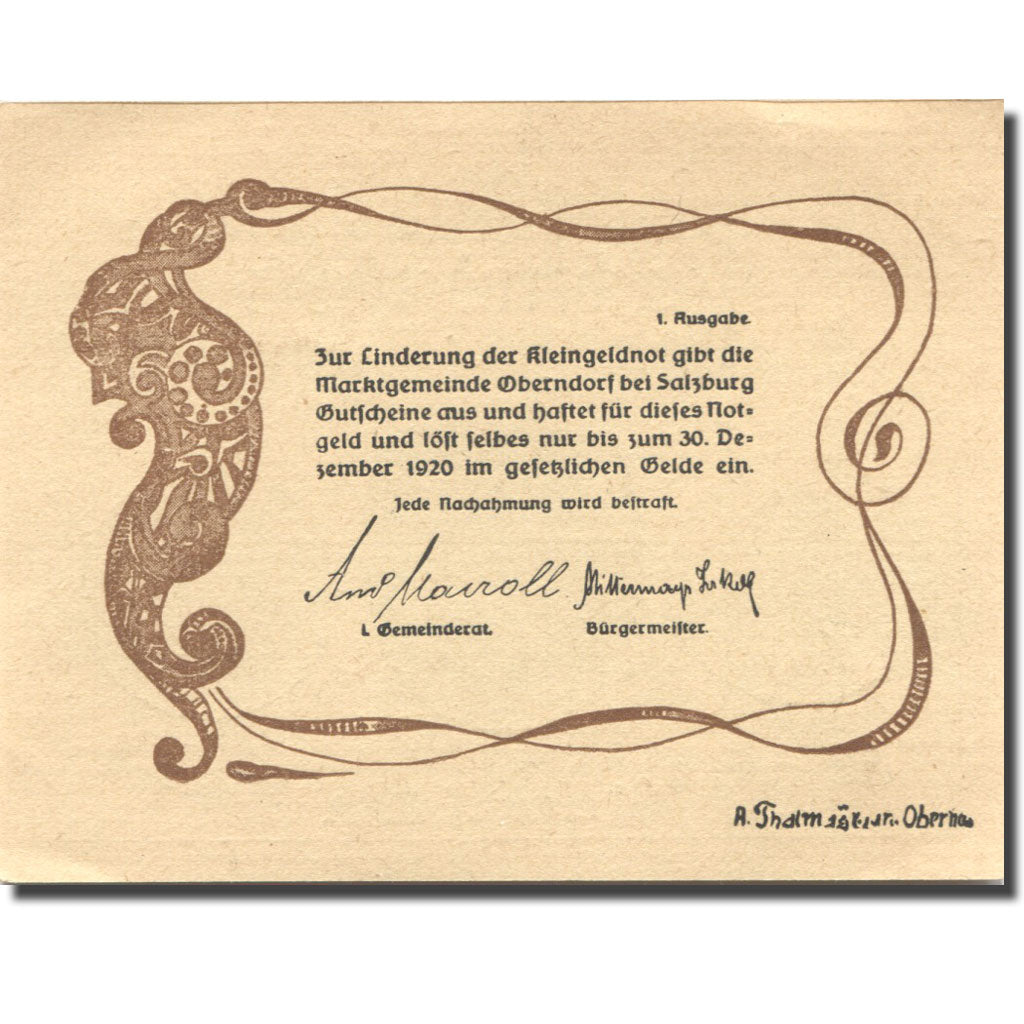 Geldschein, Österreich, Berndorf, 50 Heller, Eglise, 1920, UNZ- Mehl:FS 690a