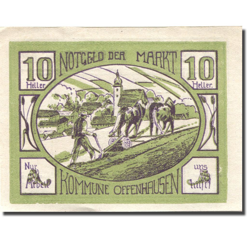 Geldschein, Österreich, Offenhausen, 10 Heller, agriculteur 1921 VZ Mehl:FS 705c