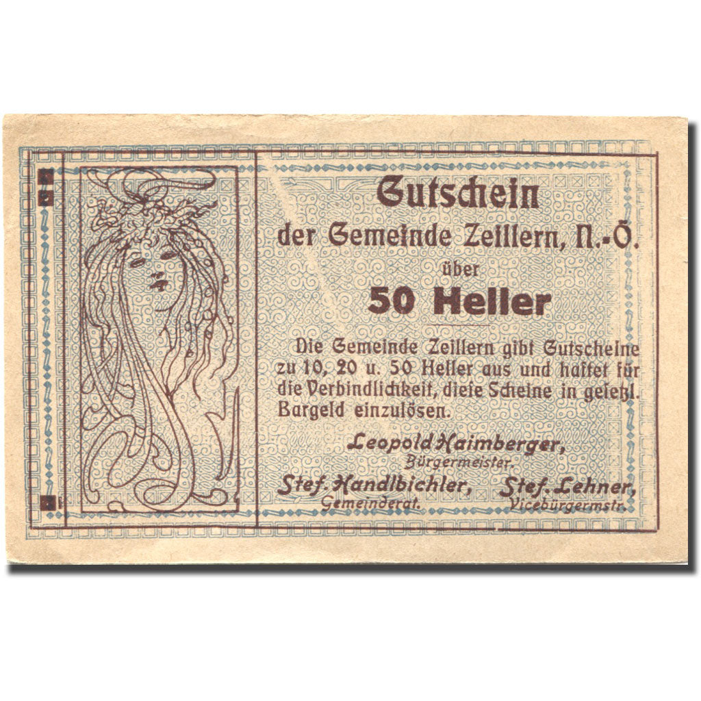 Banconote, Austria, Zeillern, 50 Heller, personnage, 1920 SPL Mehl:FS 1263b