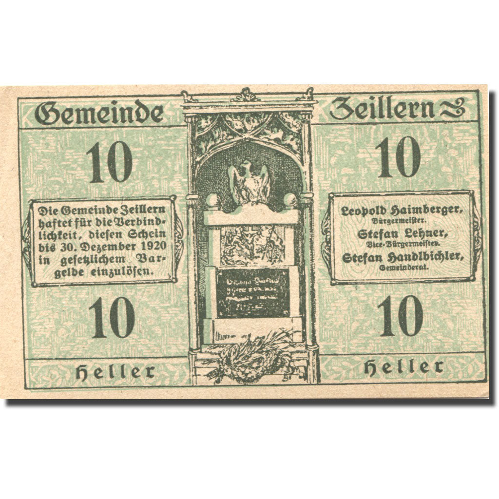 Billet, Autriche, Zeillern, 10 Heller, Monument 1920-12-30, SUP+ Mehl:FS 1263d