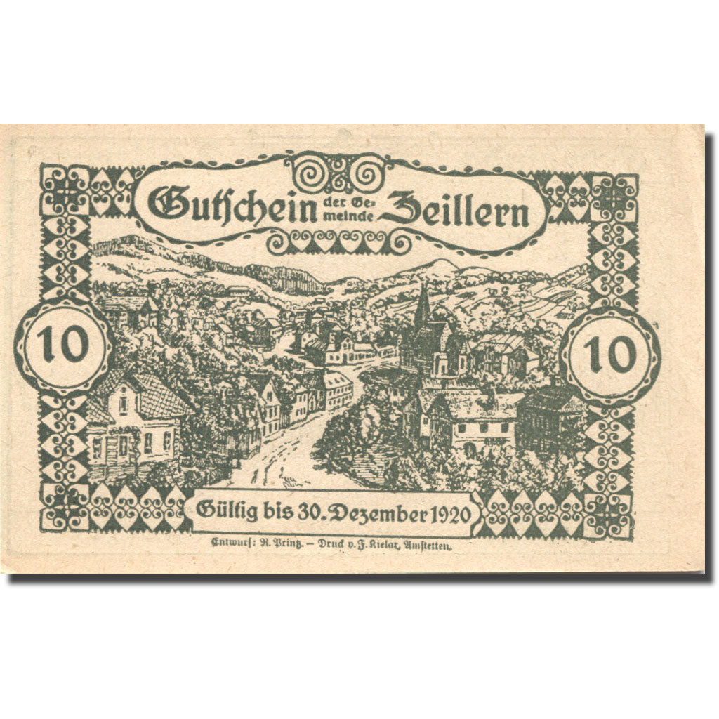 Billet, Autriche, Zeillern, 10 Heller, Monument 1920-12-30, SUP+ Mehl:FS 1263d