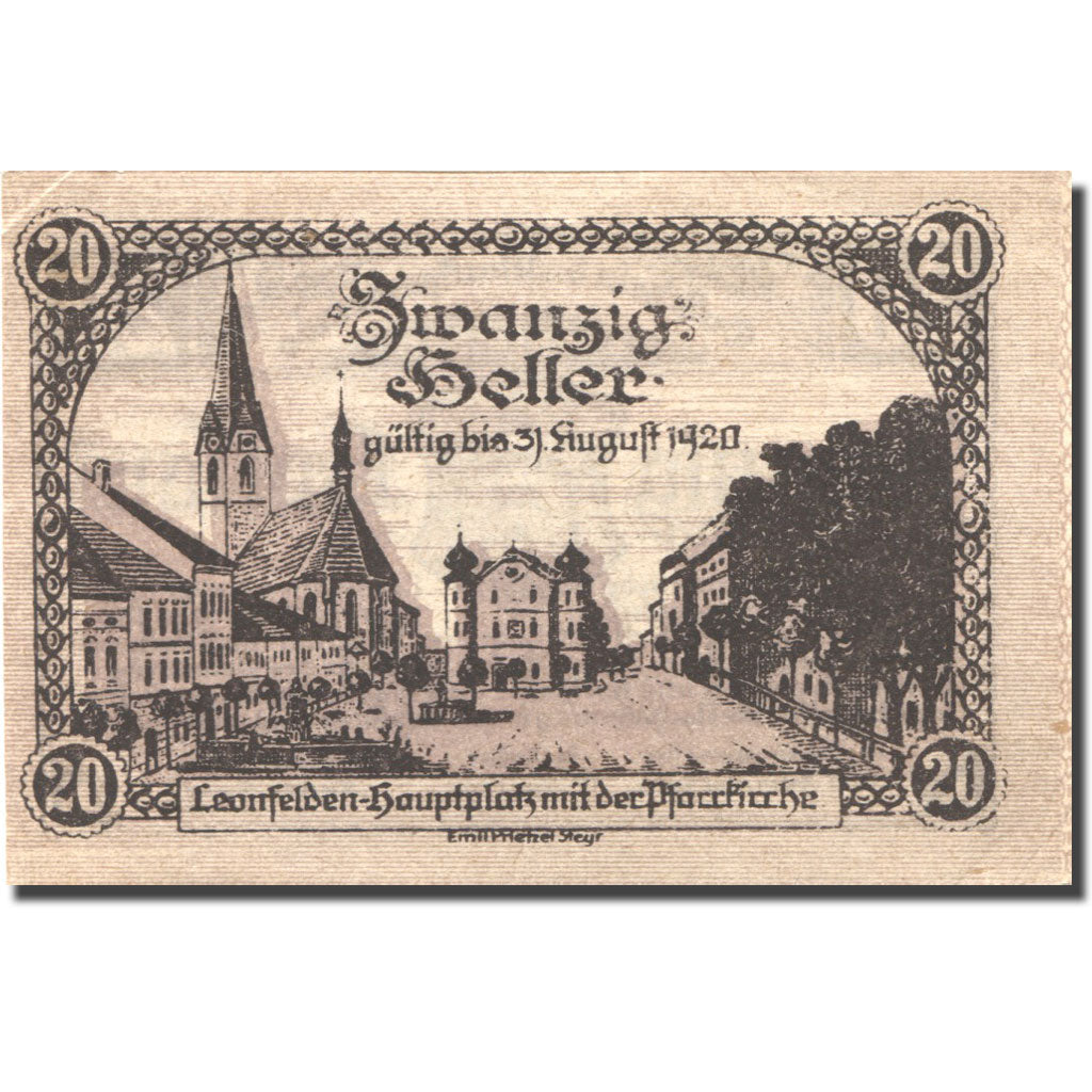 Banconote, Austria, Leonfelden, 20 Heller, Blason, 1920 SPL Mehl:FS 514