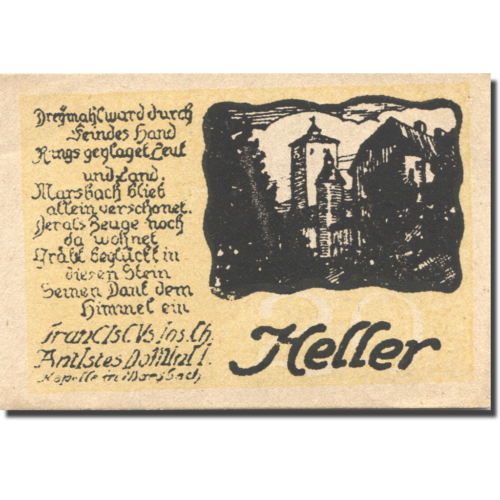 Geldschein, Österreich, Marsbach, 20 Heller, château, 1920 UNZ- Mehl:FS 592a