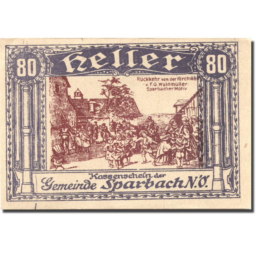 Banconote, Austria, Sparbach, 80 Heller, village 1920-12-31, SPL Mehl:FS 1006a