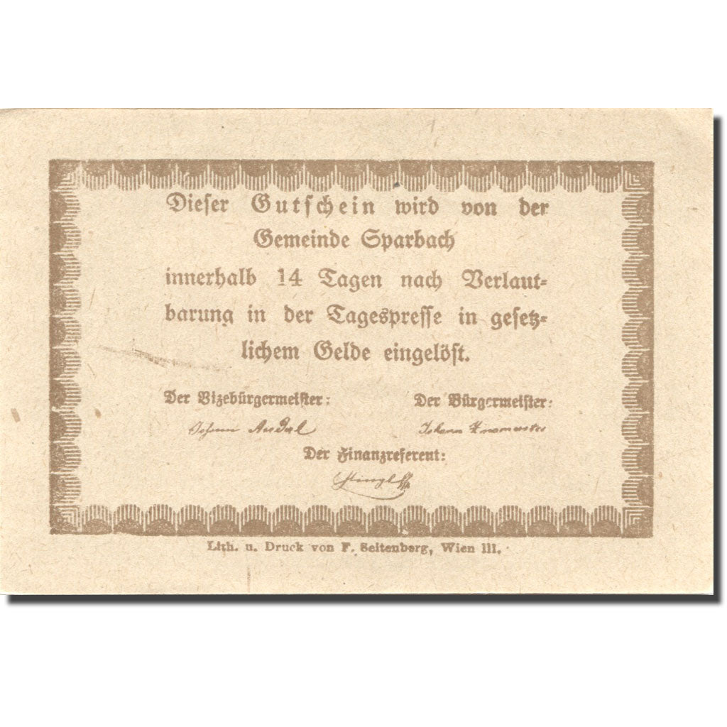 Banconote, Austria, Sparbach, 80 Heller, village 1920-12-31, SPL Mehl:FS 1006a