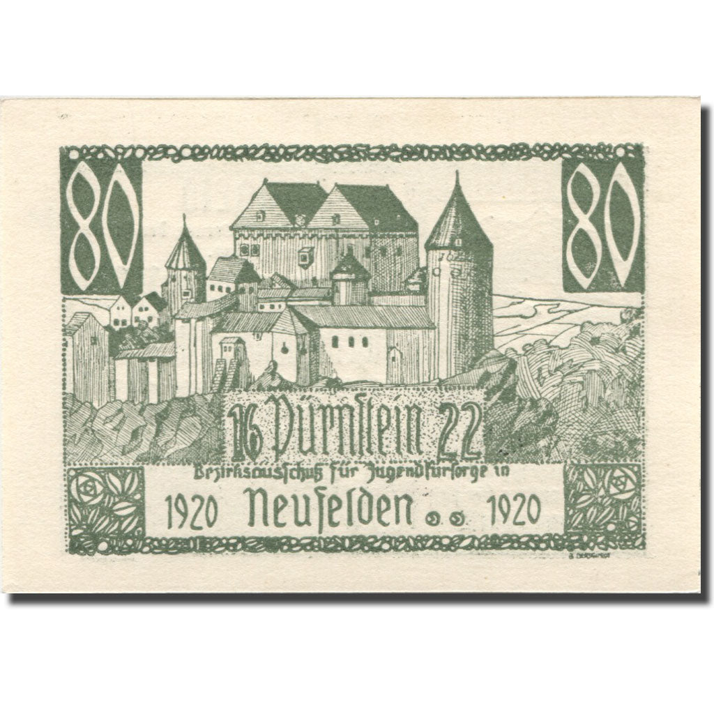 Banconote, Austria, Neufelden, 80 Heller, château, 1920, SPL, Mehl:FS 645