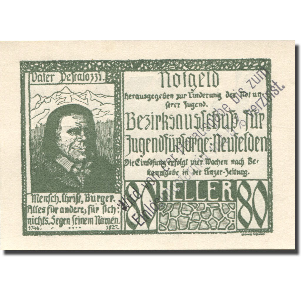 Banconote, Austria, Neufelden, 80 Heller, château, 1920, SPL, Mehl:FS 645