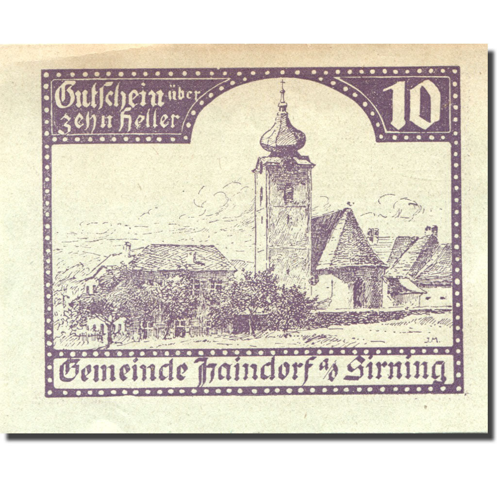Nota, Áustria, Haindorf, 10 Heller, Eglise, 1920 AU(55-58) Mehl:FS 339