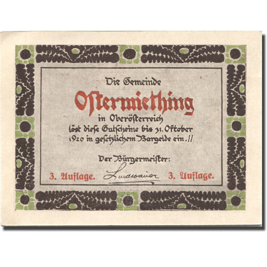 Geldschein, Österreich, Ostermiething, 20Heller 1920 UNZ Mehl:FS  713