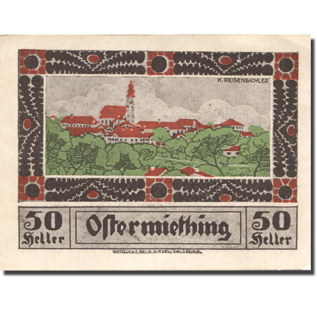 Banconote, Austria, Ostermiething, 50 Heller, village, 1920 SPL Mehl:FS 713