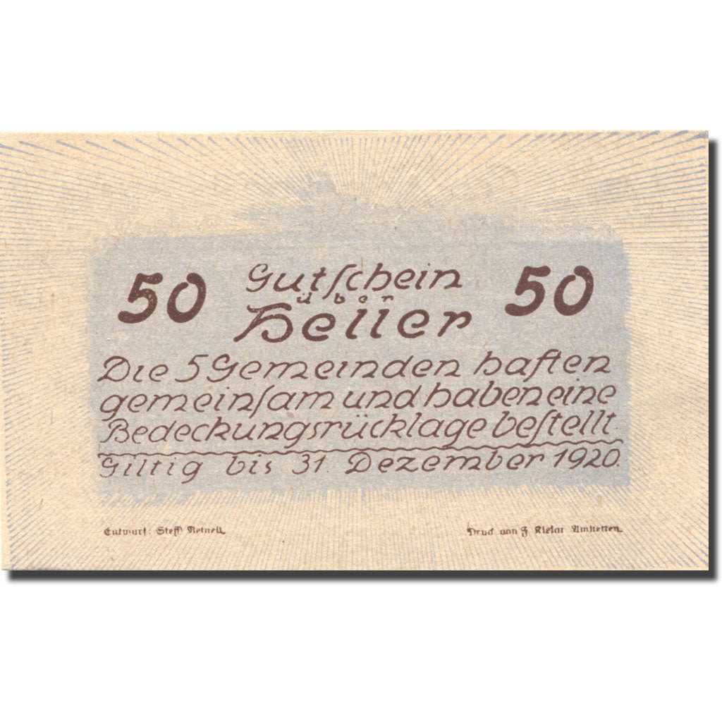 Geldschein, Österreich, Neustadt, 50 Heller, Eglise, 1920 UNZ- Mehl:FS 665e