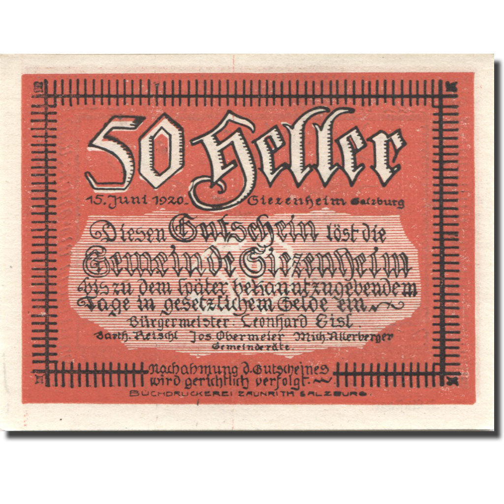 Banconote, Austria, Siezenheim, 50 Heller, arbre 1920-12-31, SPL Mehl:FS 996b