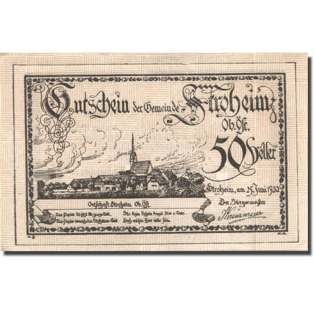 Banconote, Austria, Stroheim, 50 Heller, village 1920-06-25, SPL Mehl:FS 1050Ia
