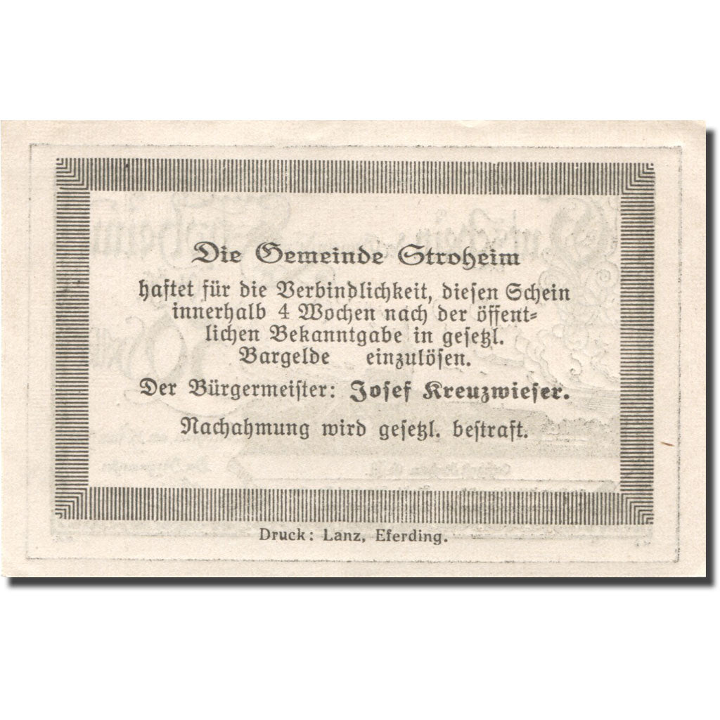 Banconote, Austria, Stroheim, 50 Heller, village 1920-06-25, SPL Mehl:FS 1050Ia