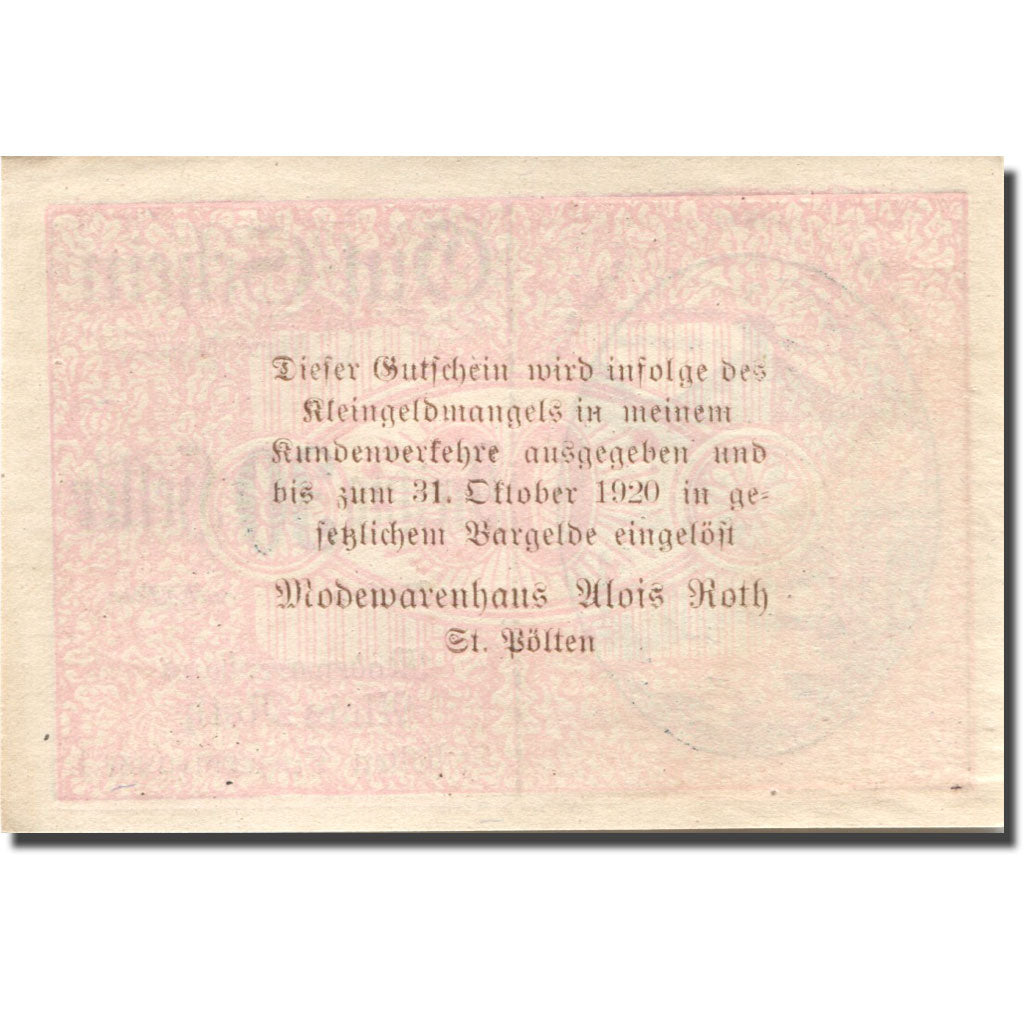 Banconote, Austria, St Pölten, 30 Heller, Monument, 1920 SPL Mehl:FS 933II