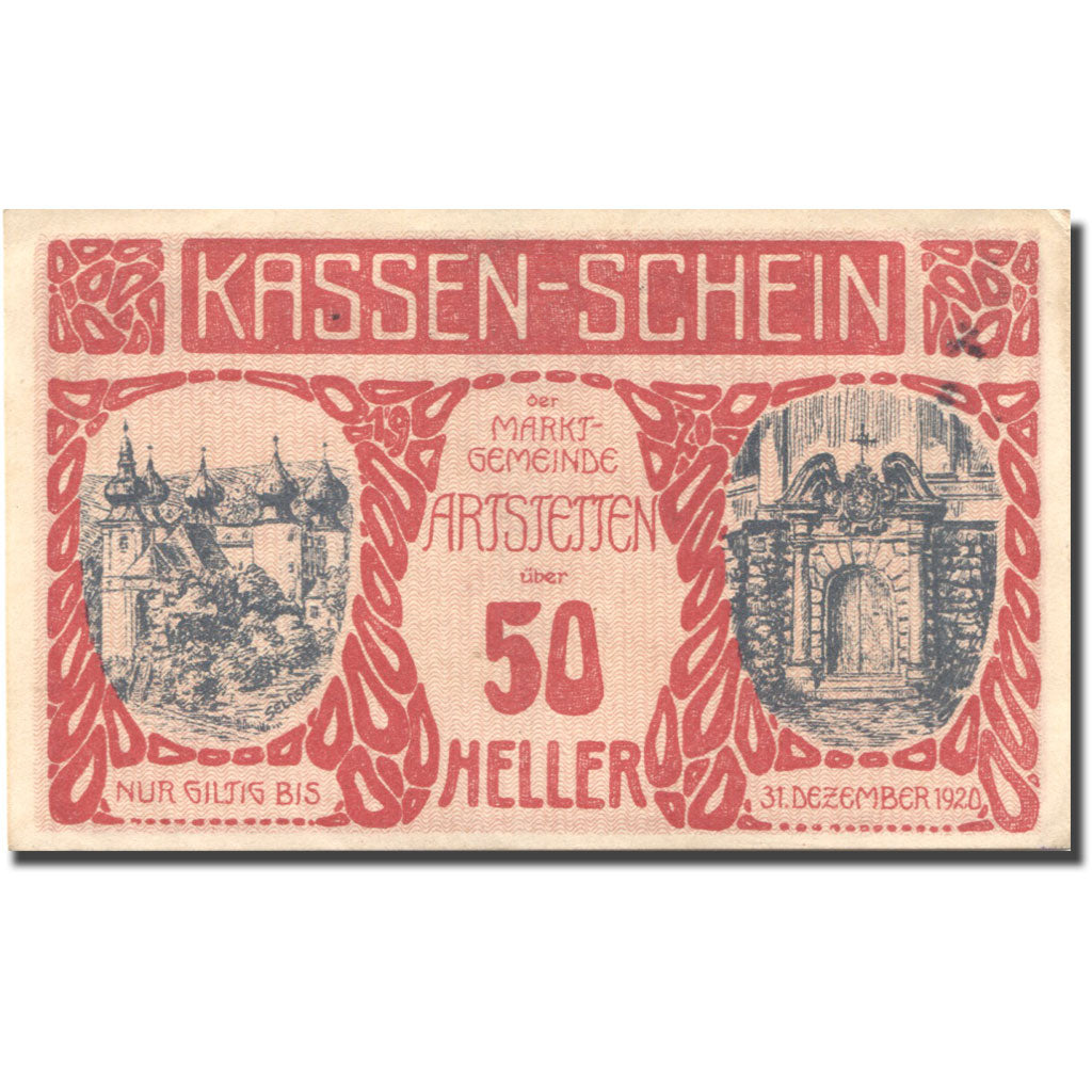 Banconote, Austria, Artstetten, 50 Heller, château, 1920 SPL red Mehl:FS 52a