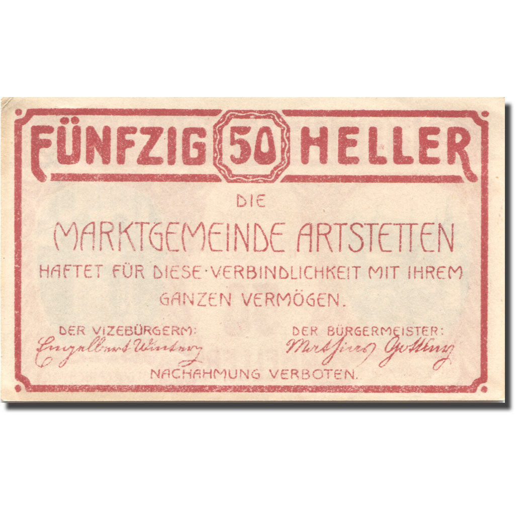 Banconote, Austria, Artstetten, 50 Heller, château, 1920 SPL red Mehl:FS 52a