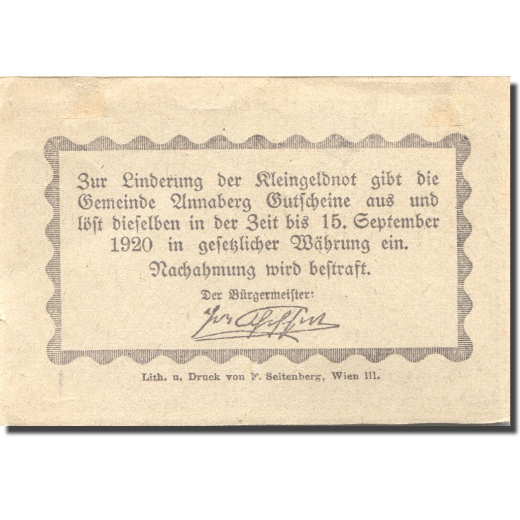 Geldschein, Österreich, Annaberg, 50 Heller, village, 1920 VZ Mehl:FS 44a