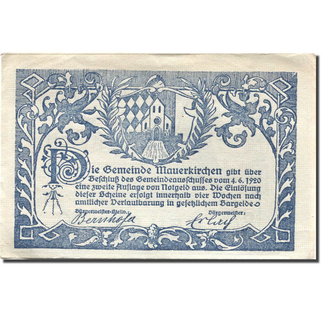 Banconote, Austria, Mauerkirchen, 80 Heller, Blason, 1920 BB+  Mehl:FS 598IIa