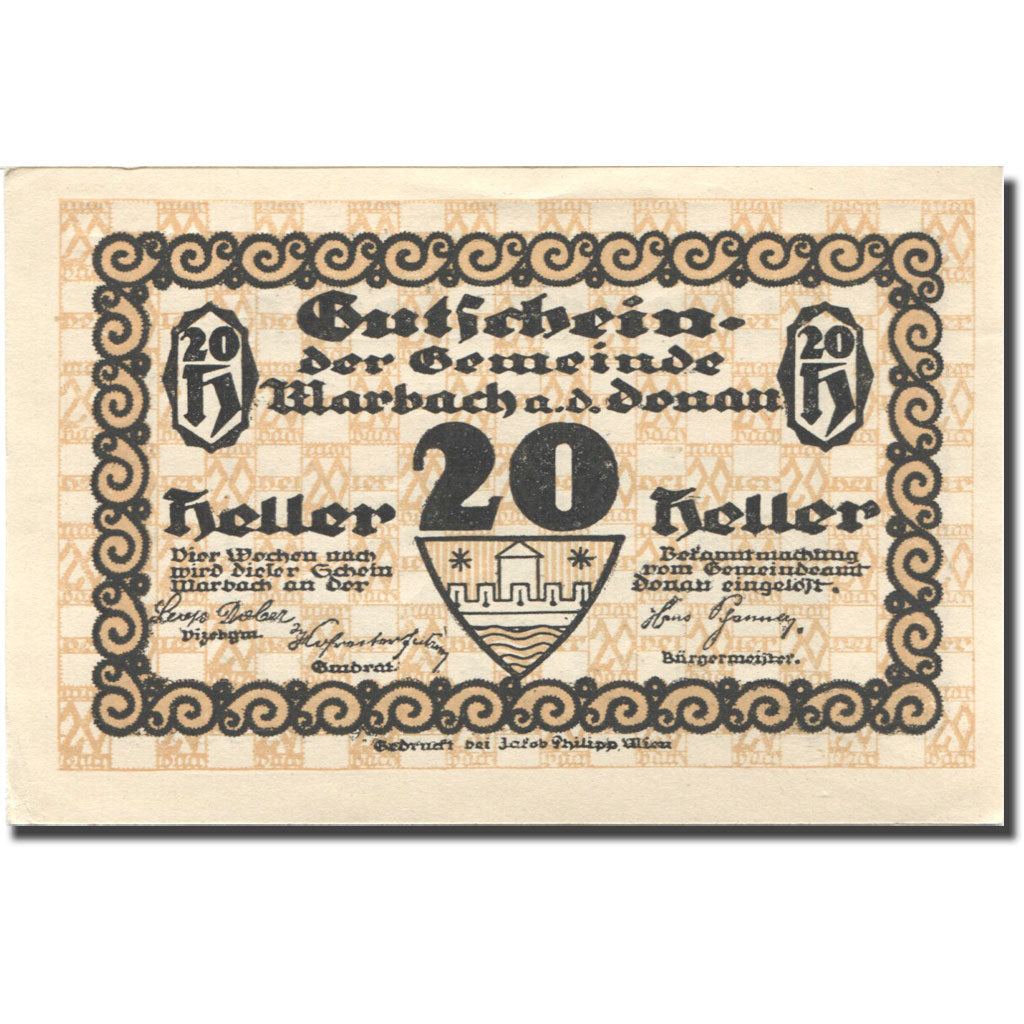Geldschein, Österreich, Marbach a/d Donau, 20 Heller, Port, UNZ- Mehl:FS 579II