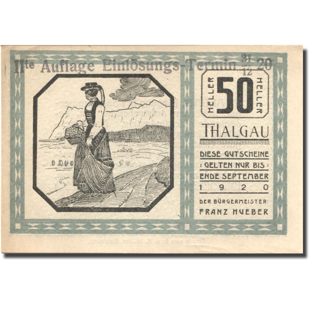 Geldschein, Österreich, Thalgau, 50 Heller, personnage, UNZ-, Mehl:FS 1065a