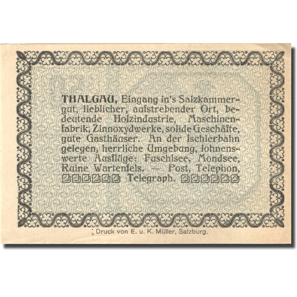 Geldschein, Österreich, Thalgau, 50 Heller, personnage, UNZ-, Mehl:FS 1065a
