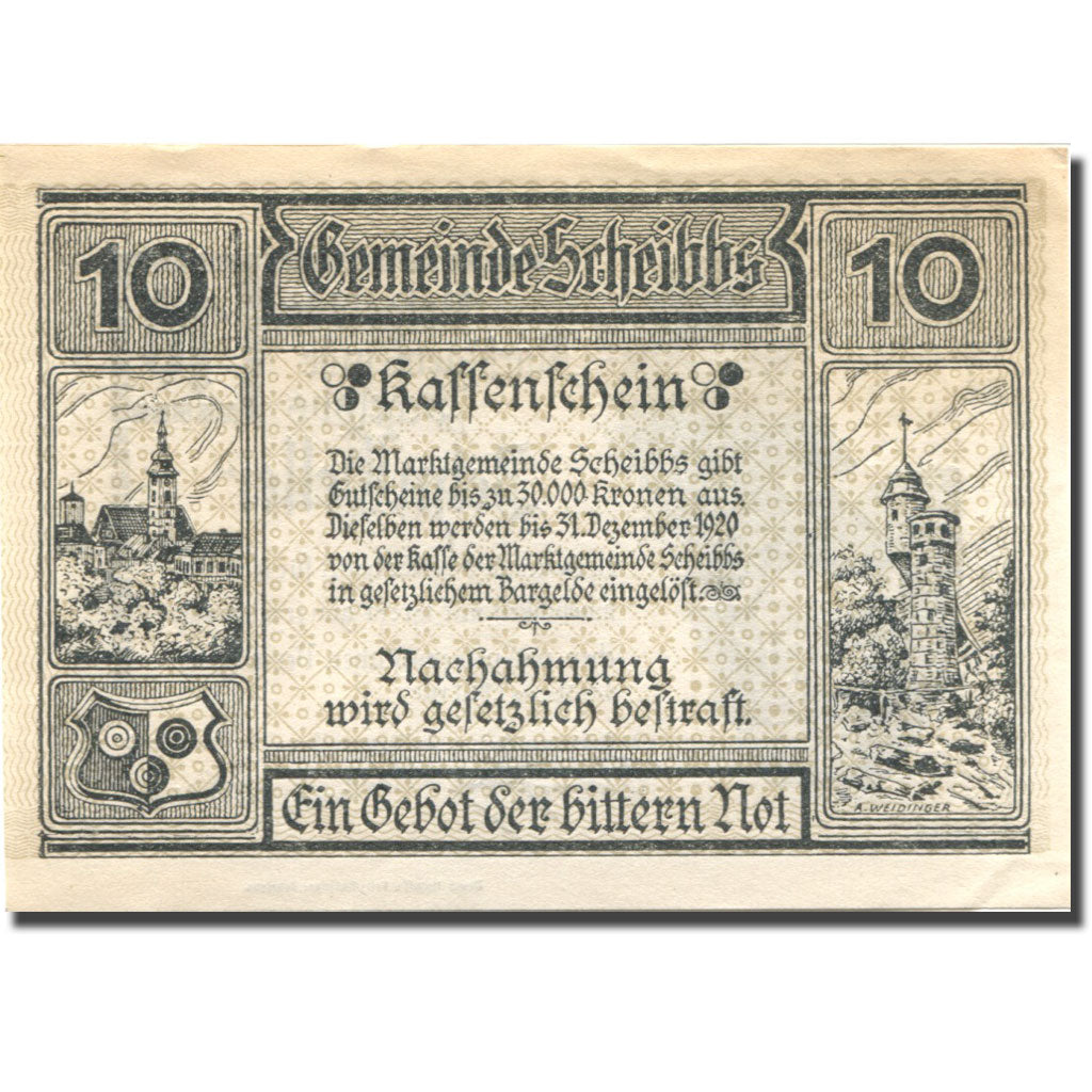 Geldschein, Österreich, Scheibbs, 10 Heller, château, 1920 UNZ- Mehl:FS 957IIb