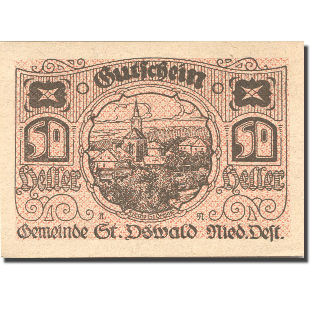 Billete, Austria, St Oswald, 50 Heller, village 1921-03-31, SC Mehl:FS 915b