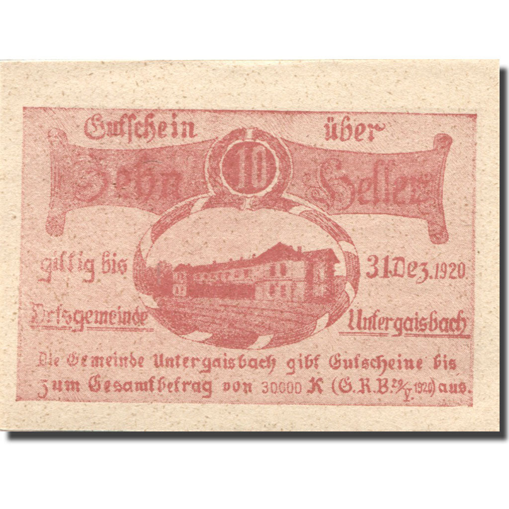 Banconote, Austria, Untergaisbach, 10 Heller, château, 1920 SPL  Mehl:FS 1094a