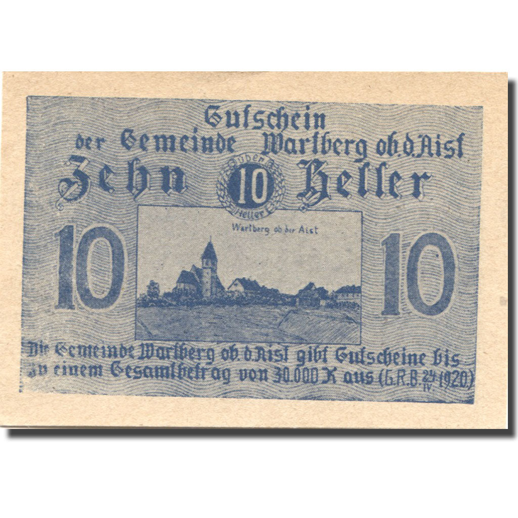 Billet, Autriche, Wartberg, 10 Heller, village 1920-12-31, SPL Mehl:FS 1142a