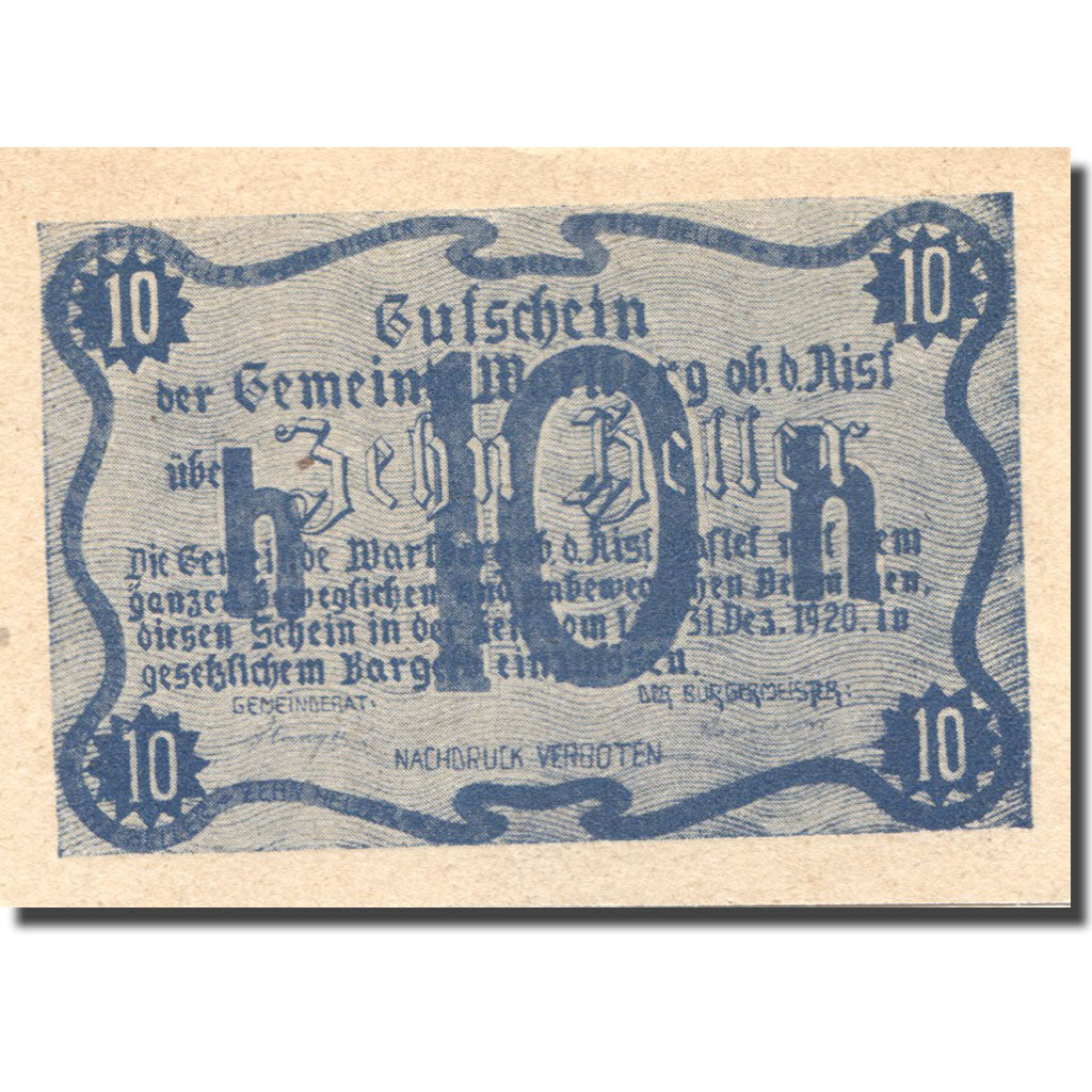 Billet, Autriche, Wartberg, 10 Heller, village 1920-12-31, SPL Mehl:FS 1142a