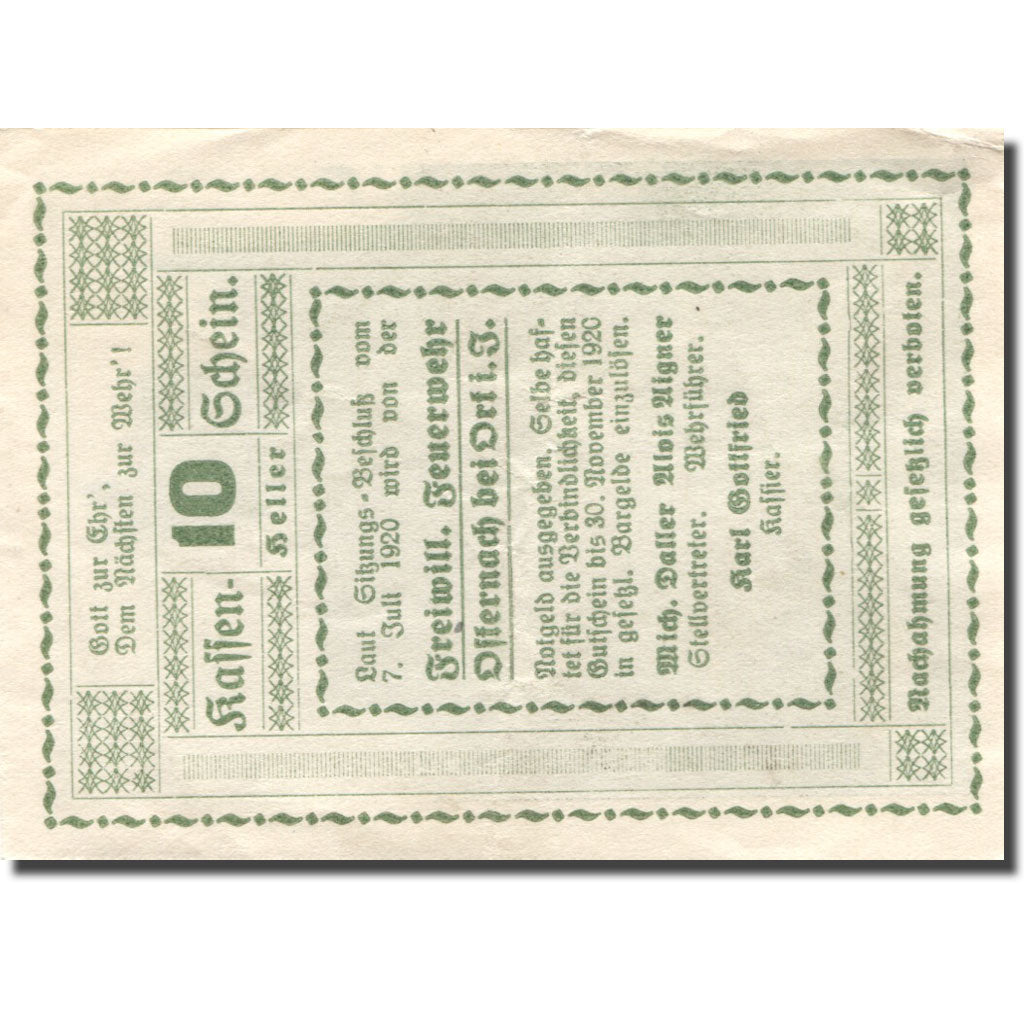 Geldschein, Österreich, Osternach, 10 Heller, personnage, 1920 UNZ Mehl:FS 714